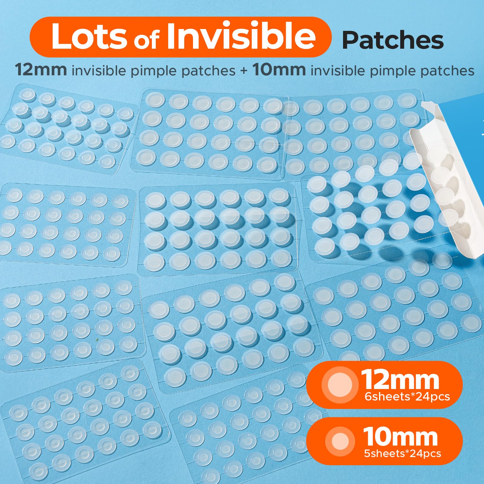 TKTK Pimple Patches for Face, 0.01cm Ultra-Thin Invisible Acne Patches, Hydrocolloid Patches for Breakouts, Absorbs Zits & Blemish, Suitable Under Makeup, 2 Sizes(10mm/12mm) 264 count
