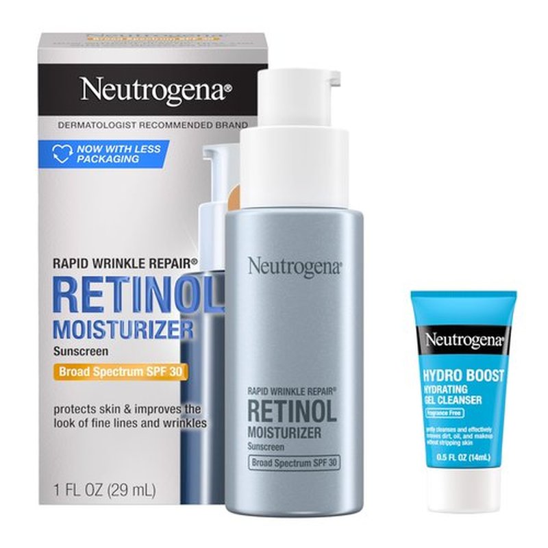 Neutrogena Rapid Wrinkle Repair Retinol Face Moisturizer with SPF 30, Daily Anti-Aging Face Cream, Retinol & Hyaluronic Acid & Trial Size Hydro Boost Facial Cleanser, 0.5 fl. oz