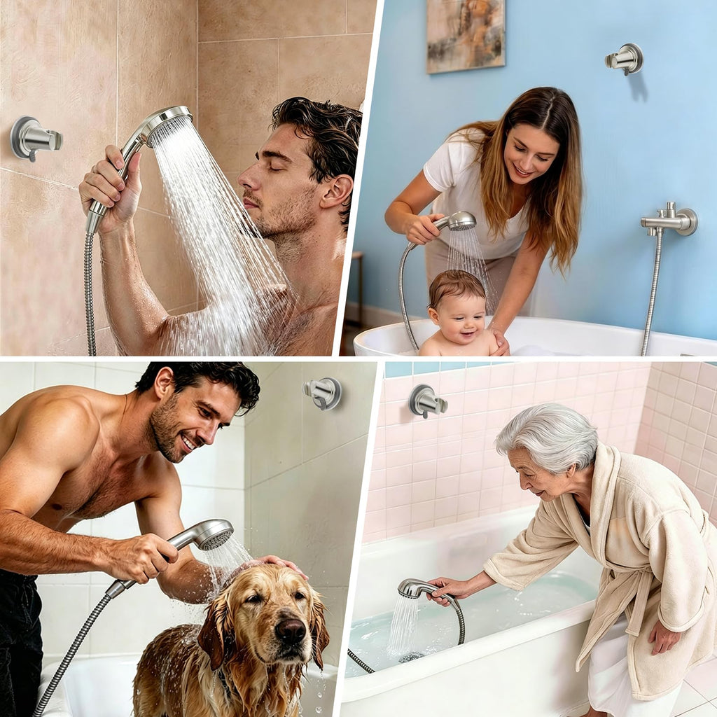 EAARSUO Handheld Shower Head Holder Suction, Removable No Drill Shower Wand Bracket Wall Mount, Vacuum Suction Cup Showerhead Holder Adhesive (1, Brushed Nickel)