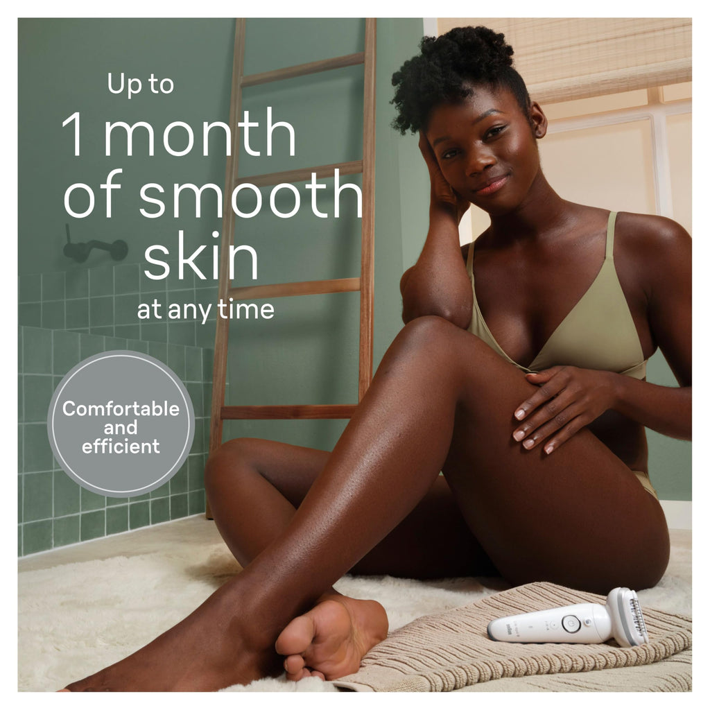 Braun Silk-épil 9 Epilator, Pivoting Head, Wet and Dry, Includes Body Trimmer, Shaver Head and Trimmer Comb, SES9-441