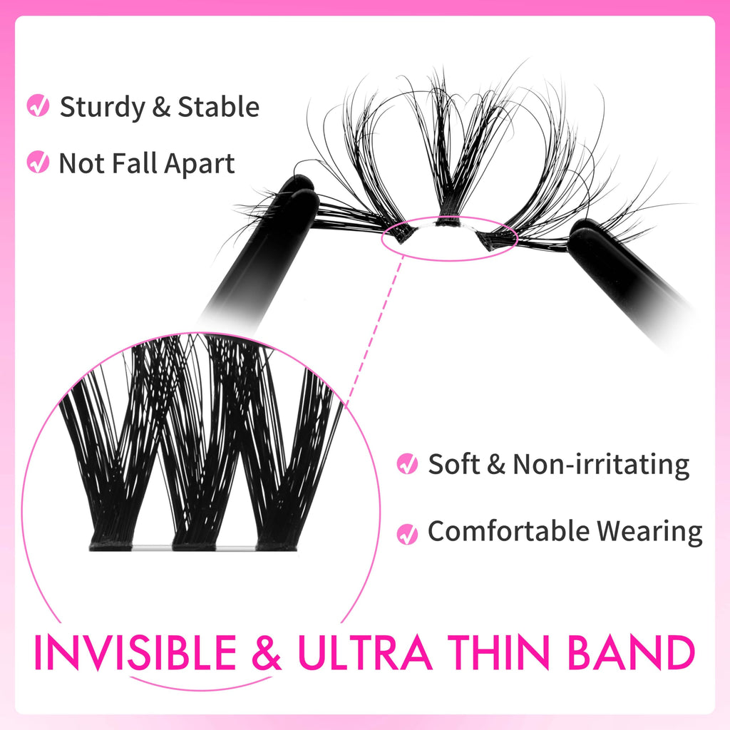 VEYESBEAUTY Lash Clusters Fluffy Individual Lash Extensions VBmuse 3D Layered Volume Eyelashes Thin & Invisible Band Wispy Faux Mink Lash Silk Bloom 3D Series Mixed Length 10-18mm