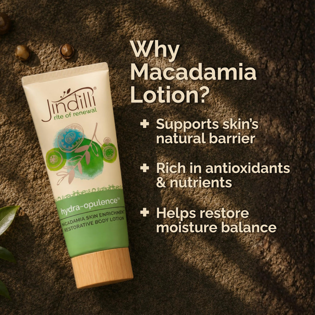 Jindilli Hydra-Opulence Macadamia Body Lotion for Women and Men, All-Natural, Cruelty-Free Moisturizer with Aloe Vera. Ideal for Sensitive Skin, Eczema, Rosacea, Sunburn, Massages. (3.4 fl oz)