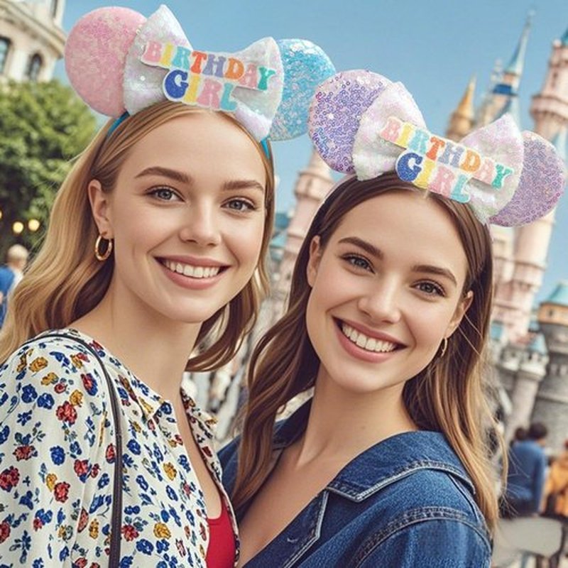 Qckarobe Birthday Mouse Ears Headband, Sequin Birthday Ears Headbands for Women Girls Adults Shiny Bow Mouse Ears Hairband Party Decorations