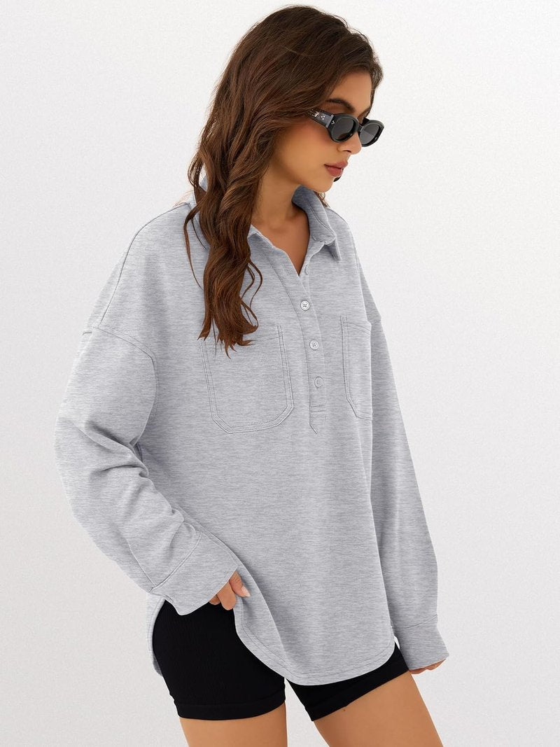 ANRABESS Oversized Sweatshirt for Women - Casual Long Sleeve Tunic with Side Slit & Button Lapel | Fall 2025 Collection