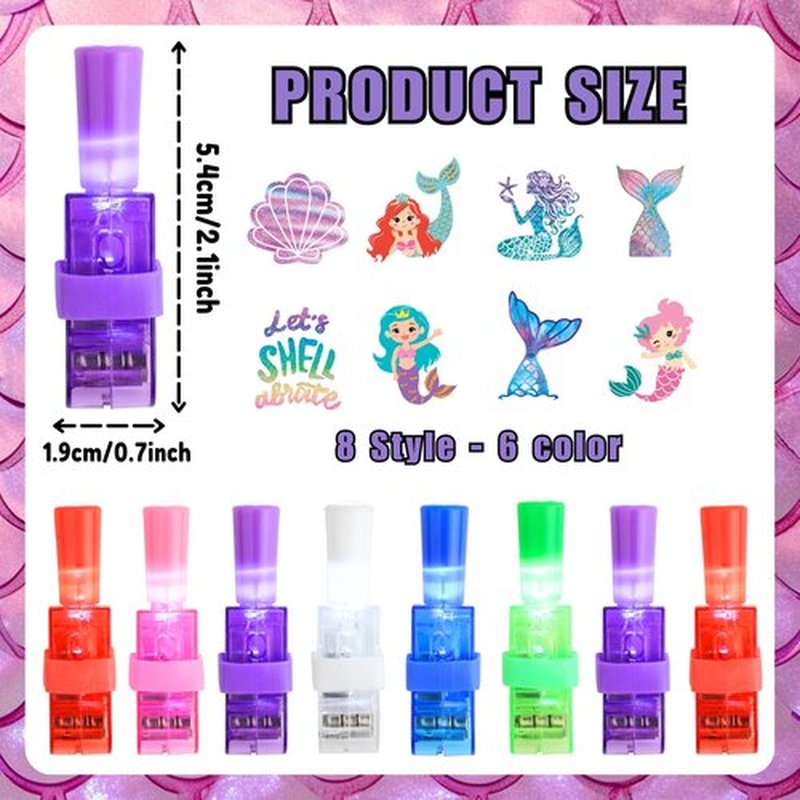 72 PCS Mermaid Party Favors – 48 PCS Luminous Tattoos & 24 PCS LED Finger Lights Combo – Birthday Goodie Bag Fillers, Party Supplies, Gifts Light Up Toys Glow In The Dark for Boys and Girls
