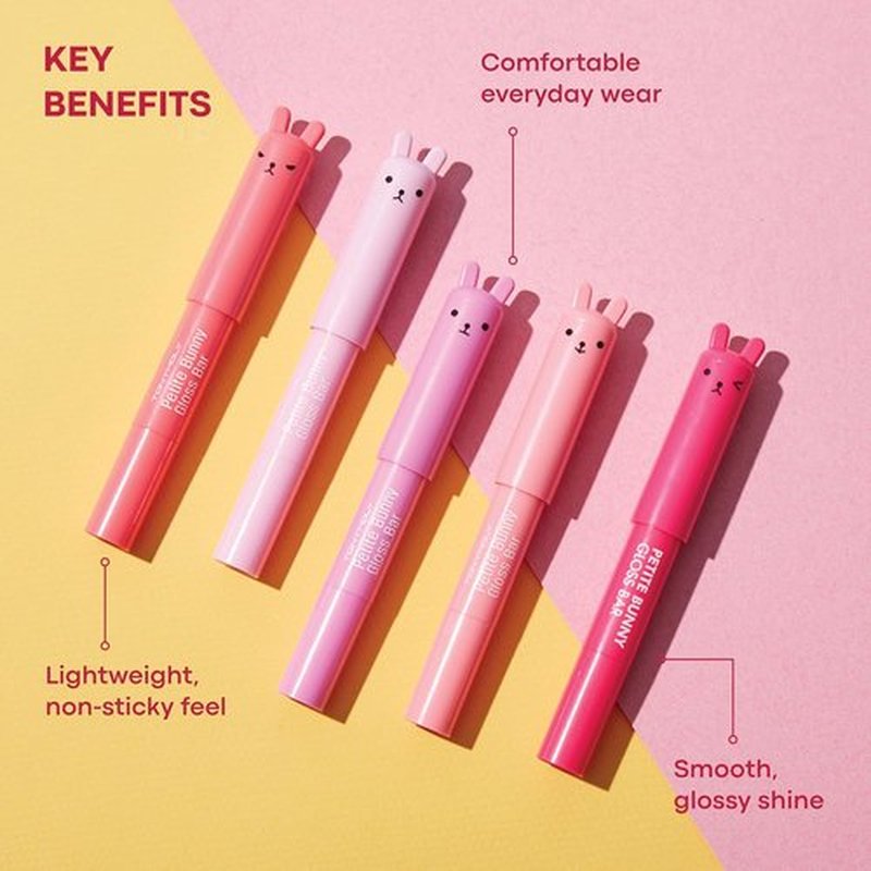 TONYMOLY Petit Bunny Lip Gloss - Hydrating Korean Lip Crayon with Vitamin E for Soft, Juicy Lips