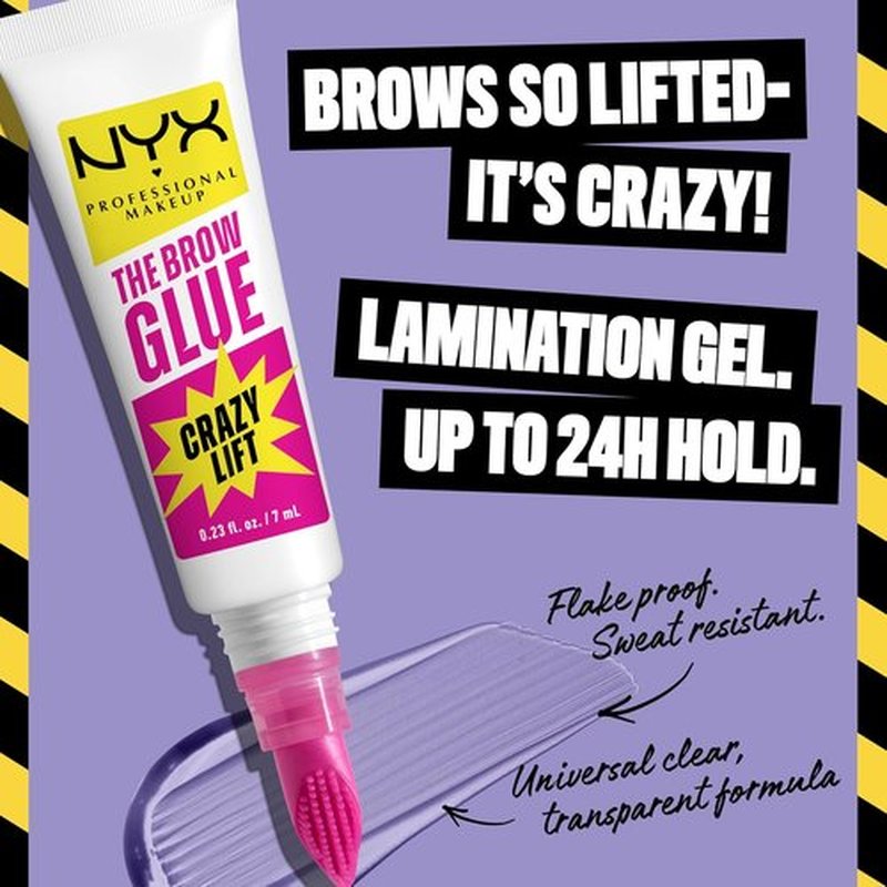 NYX Professional Makeup Brow Glue - 16HR Strong Hold Brow Lamination Gel with Built-In Styling Comb | Clear