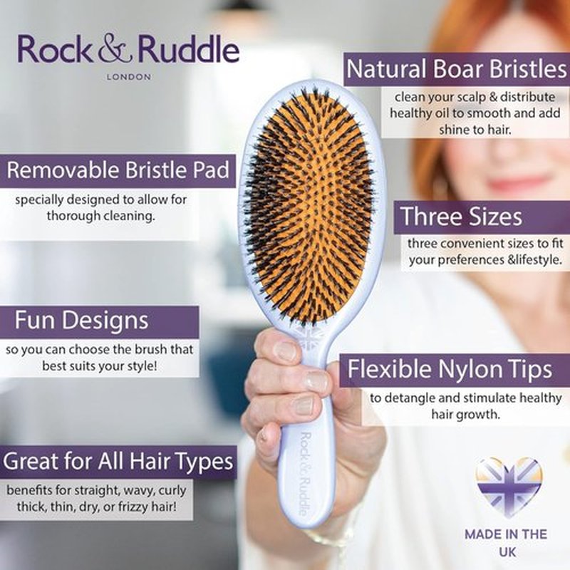 Rock & Ruddle Natural Mixed Bristle Hair Brush - Large 21 cm for Women & Kids | Ideal for Wet or Dry Hair, Detangling & Smoothing