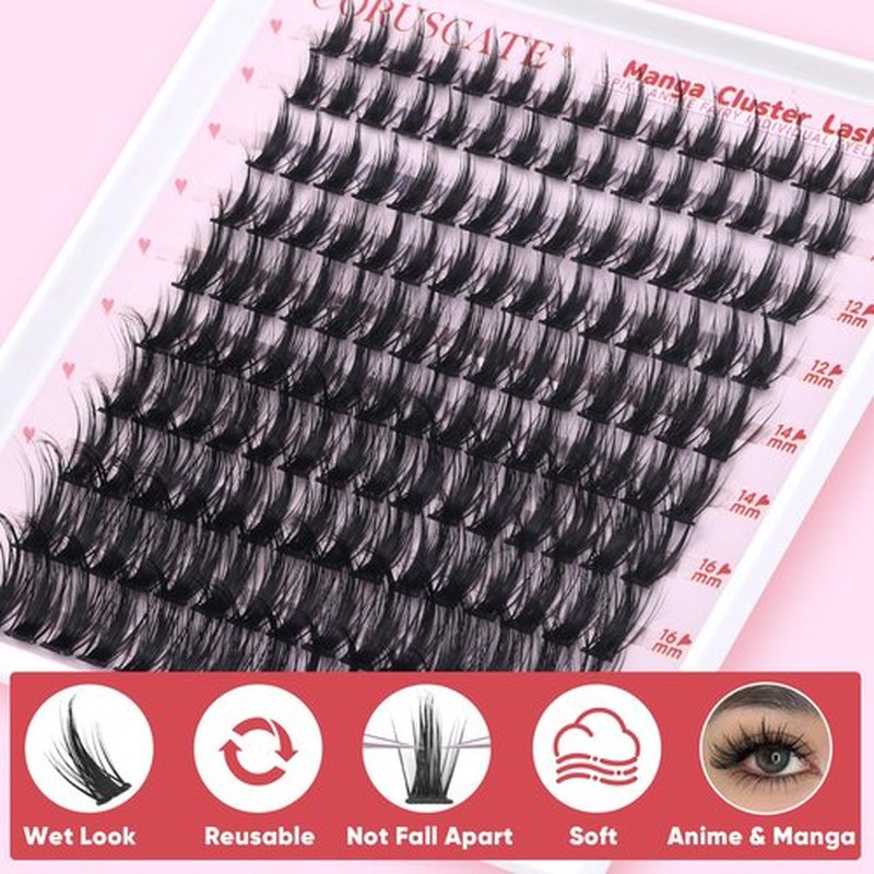 CORUSCATE Manga Lash Clusters Wispy Eyelash Clusters Fairy Anime Lashes Clusters Individual Natural Cluster Eyelash Extensions Asian Style C Curl Manhua Style 10-18mm DIY Wet Look Lash Extension