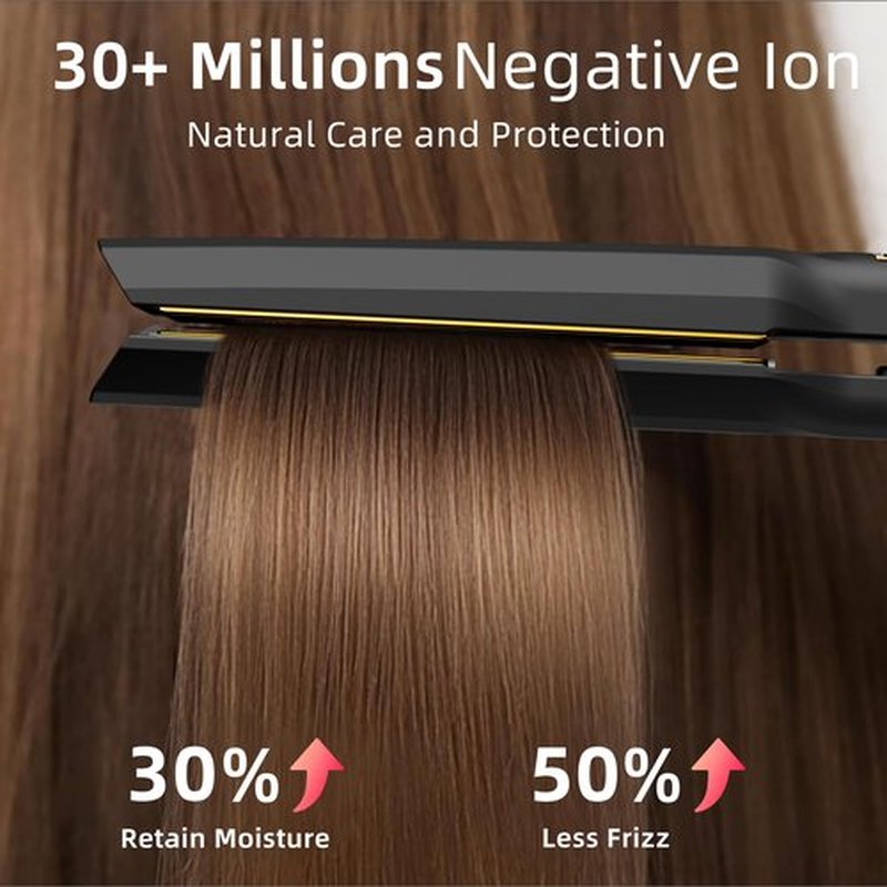 Thirtek Professional Hair Straightener,1.5 inch Ceramic & Titanium Flat Iron,15 Adjustable Temperature Levels,LCD Display, 25s Quick Heat Up,Styling Tools for Thick Hair,Dual Voltage,Black&Gold