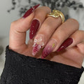 Almond Press on Nails Long Fake Nails Red Artificial Nail Flowers Designs Cute Stick on Nail for Women 24pcs