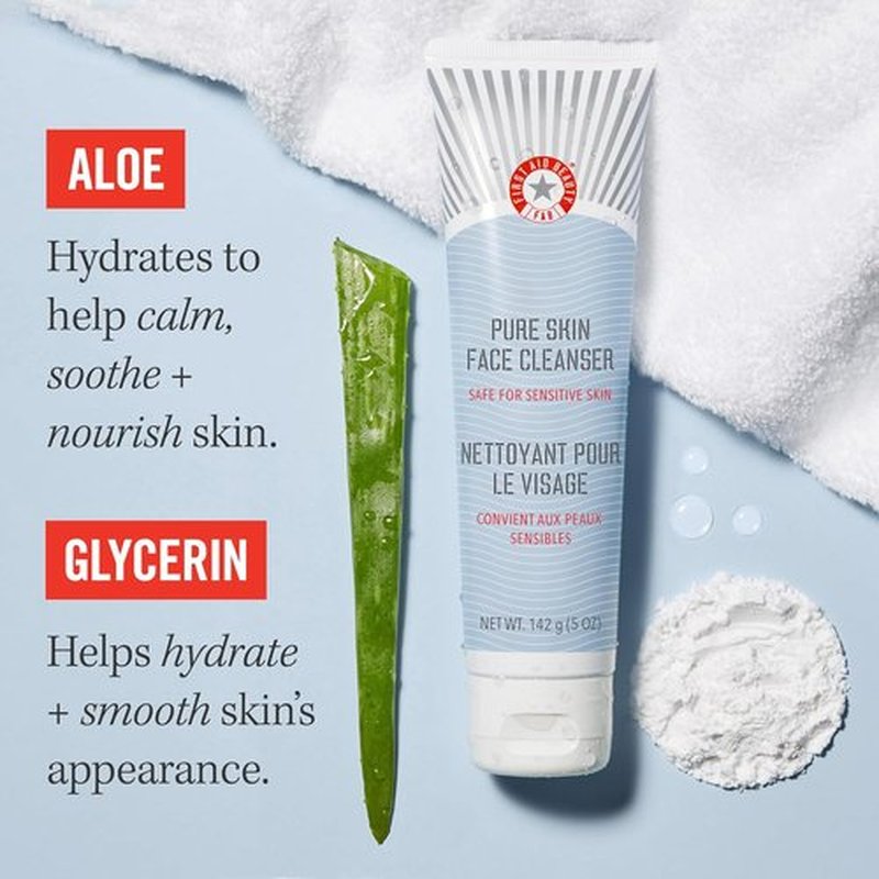 First Aid Beauty Pure Skin Face Cleanser - Gentle Antioxidant Cream for Sensitive Skin, 5 oz.