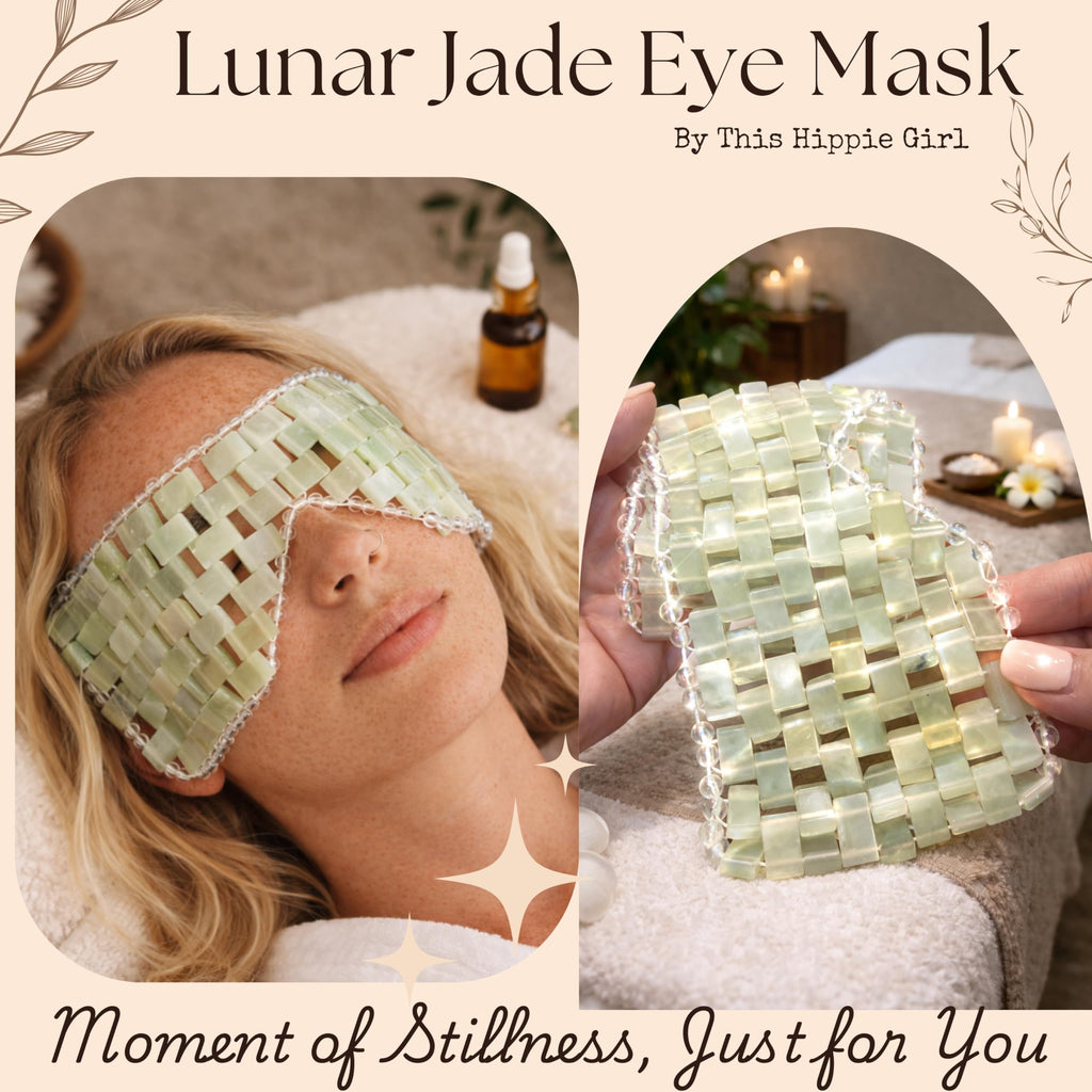 Boho Aromatic Lunar Jade Eye Mask Cooling Crystal Eye Mask for Puffiness & Dark Circles | Natural Jade Stone Eye Therapy | Spa Facial Relaxation | Reusable Self Care Beauty Tool