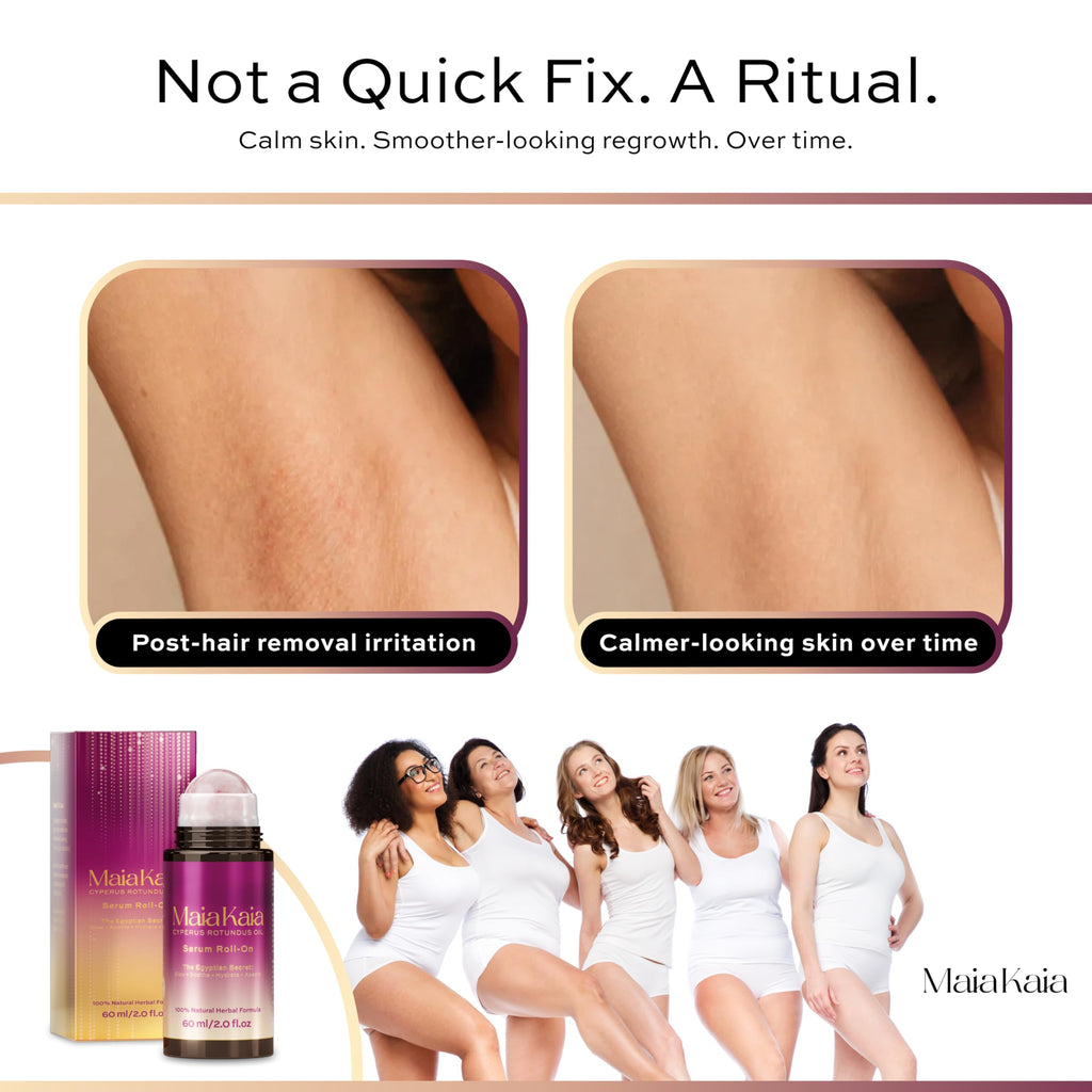 Cyperus Rotundus Oil Serum Roll-On with Rose Quartz, Targeted Post-Hair Removal Care, Helps skin feel smoother after hair removal, Non-Greasy, 60 ml