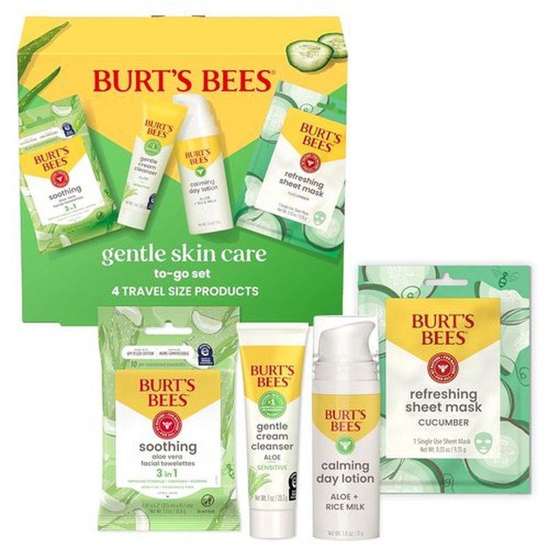 Burt's Bees Travel Size Gentle Skin Care Set - Cleanser, Towelettes, Lotion & Mask for Sensitive Skin