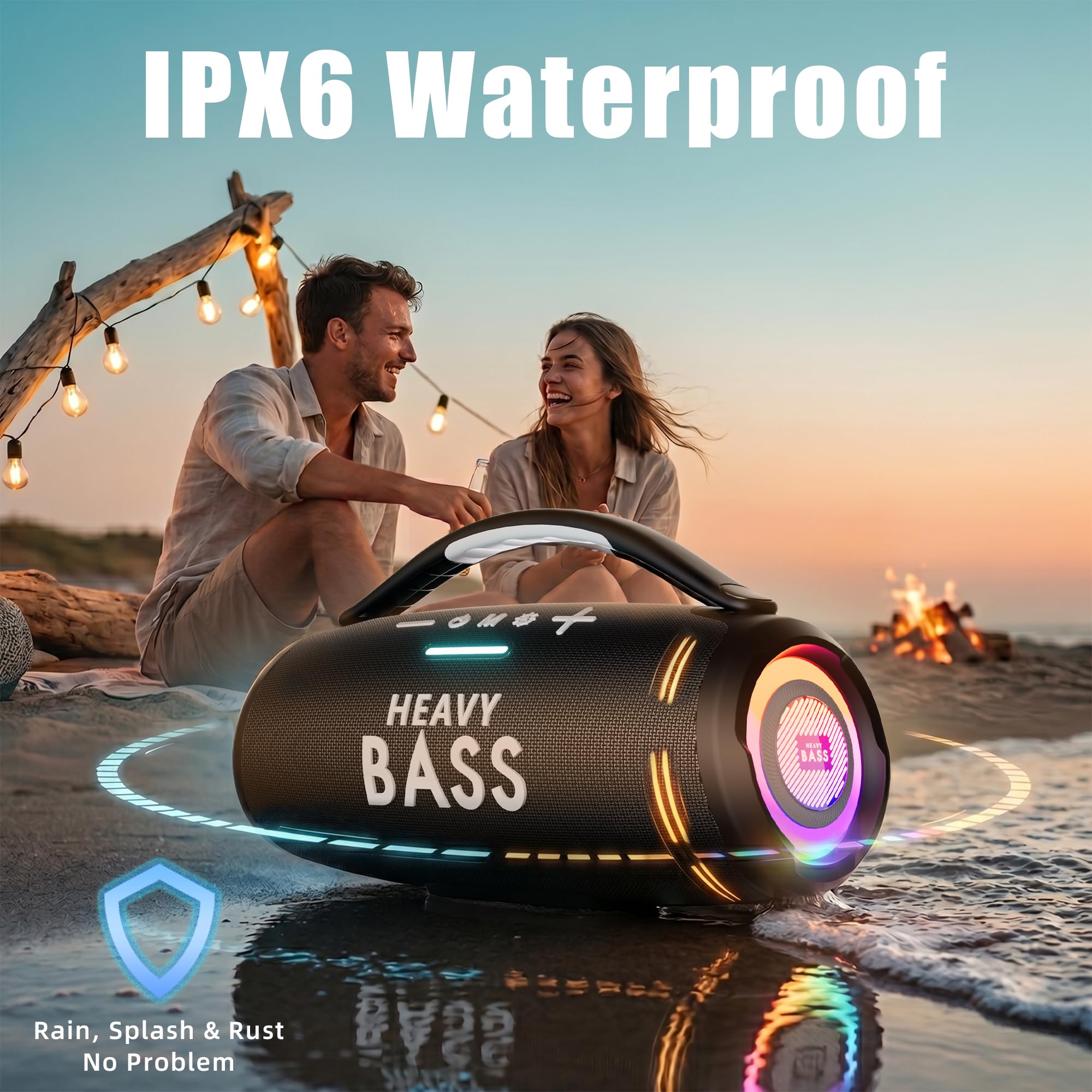 HEAVY BASS Speakers Bluetooth Wireless, 80W Max Loud Portable Speaker with Deep Bass, 20H Playtime, IPX6 Waterproof, Dual Pairing, Perfect for Home,Party,Travel,Outdoors