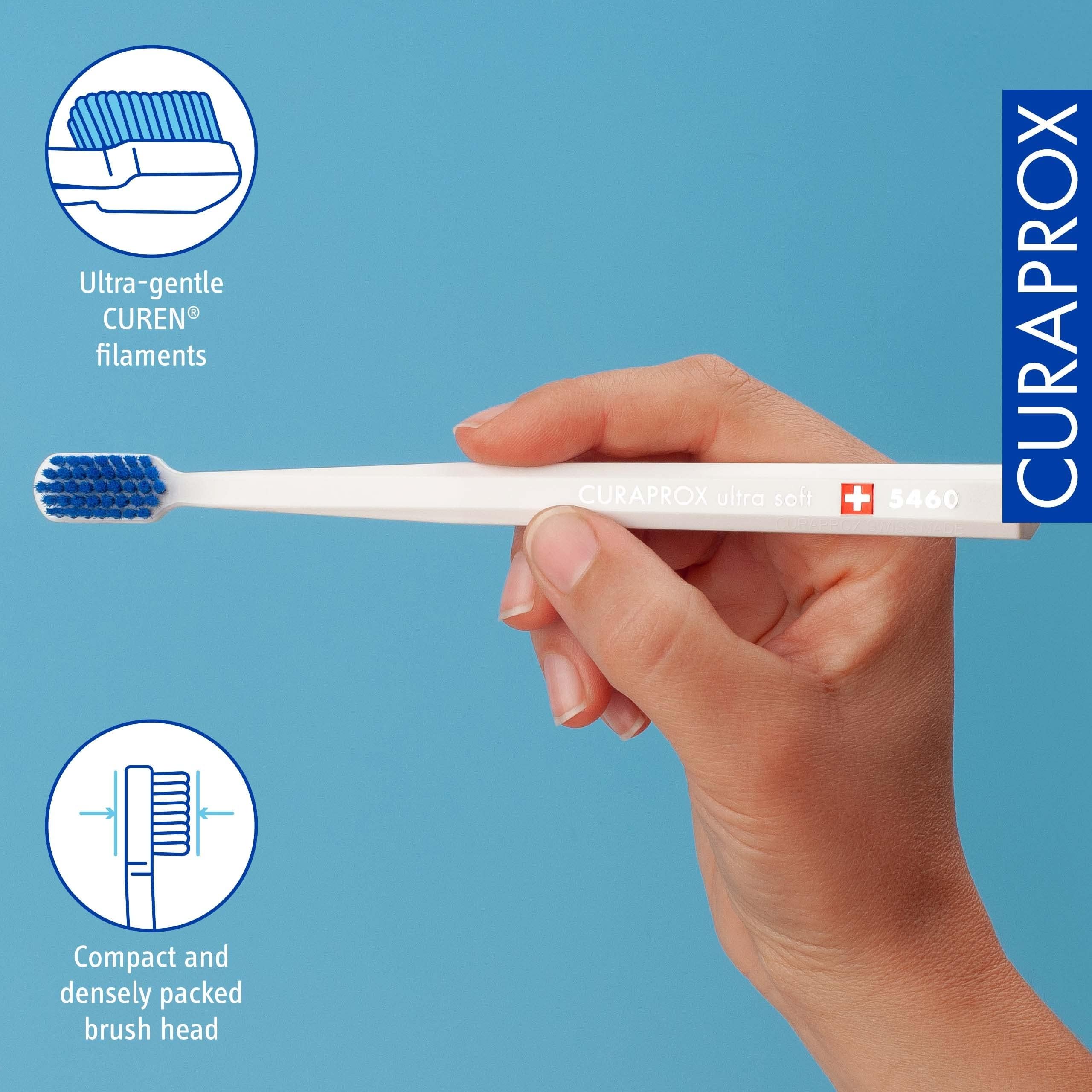 Curaprox CS 5460 Ultra-Soft Toothbrush – Adult Tooth and Gum Care | Super Soft Curen® Bristles for Gentle Cleaning | Blue-Pink, Single Pack