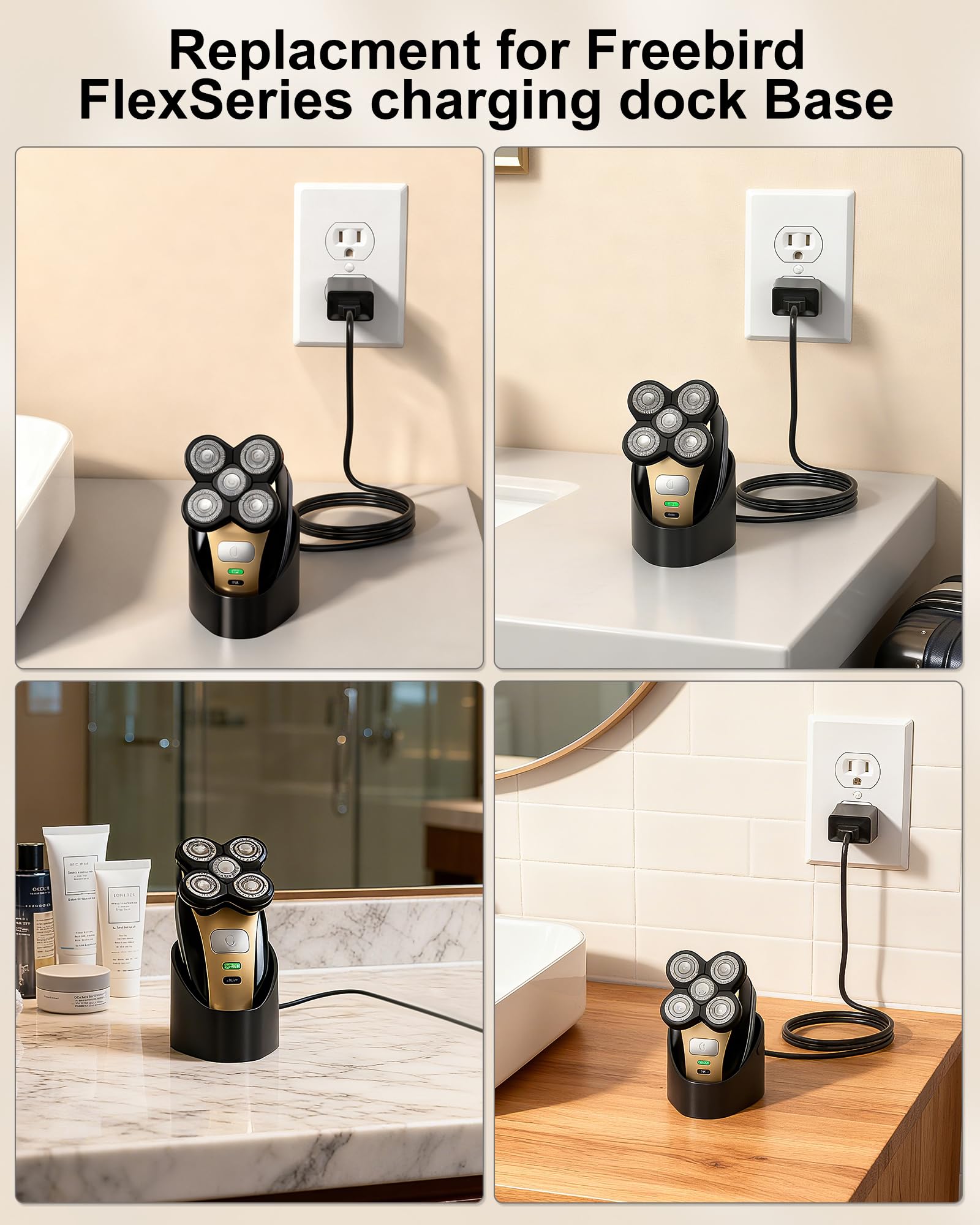 Replacment for Freebird FlexSeries Shaver Charging Dock Compatible with Freebird Flex Series Electric Head Hair Shaver, Replacement for Freebird Charging Dock Base Power Cord