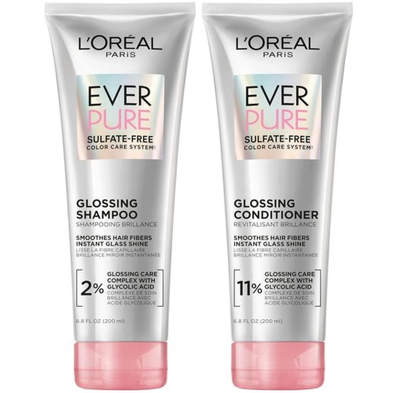 L'Oreal Paris EverPure Glossing Shampoo & Conditioner Set - Sulfate-Free, Glycolic Acid for Shine & Smoothness, 1 Kit