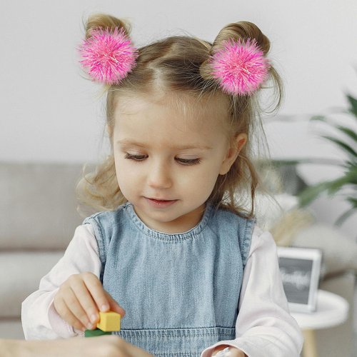 12 Pcs Foil Strips Pom Pom Hair Clips Tinsel Fluffy Ball Elastic Ponytail Holders Shiny Cute Scrunchies Pompom Cosplay Fashion Hair Accessories for Women Girls Birthday Halloween Christmas Party