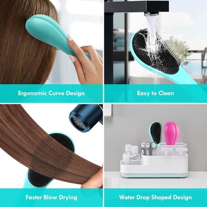 Aussumy 2 Pack Detangling Hair Brush - Detangler Hairbrush with Ultra Soft Bristles for Effortless Tangle Removal - For Dry Wet Damaged Curly Hair for Men Women Girls Boys Kids - Black & Green