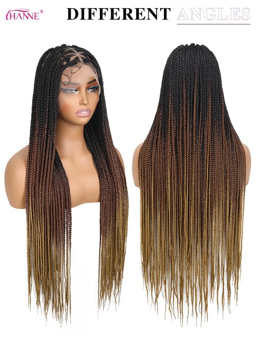 HANNE Full Lace Braided Wigs for Black Women Knotless Braided Wigs with Baby Hair 100% Handmade HD Lace Synthetic Box Braid Wig