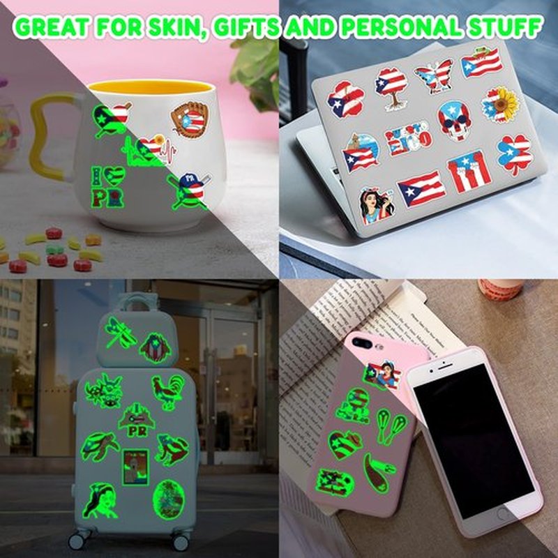 96 PCS Puerto Rico PR Puerto Rican Flag Pre-Cut Luminous Glow in the dark Temporary Tattoos for Kids | Super Cute Themed Birthday Party Favors Supplies Decorations, Fake Tattoos Gifts for Boys Girls