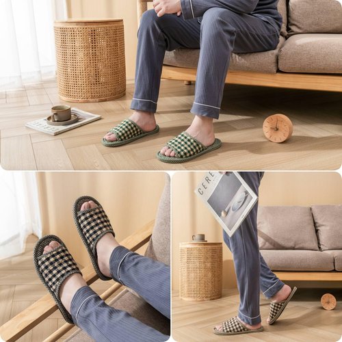 biroris 3 Pairs Plaid House Slippers for Men, Open Toe Indoor Slippers Comfortable Washable Portable Foldable Guest Travel Hotel Airplane Spa Slippers (plaid slippers, Adult, Men, 7, Numeric Range, US Footwear Size System, 9, Medium)