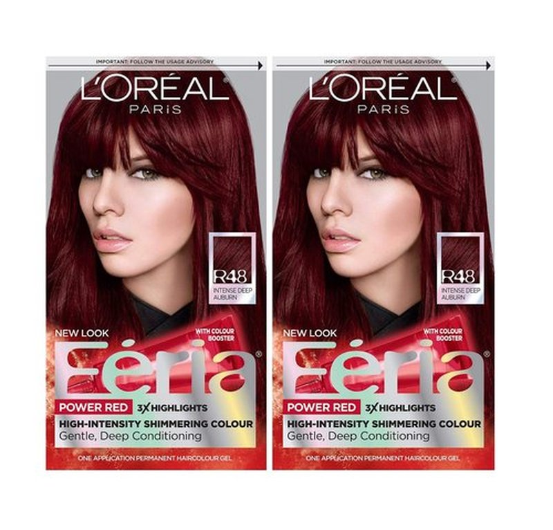 L'Oreal Paris Feria Hair Color - R48 Intense Deep Auburn Permanent Dye Kit | Pack of 2