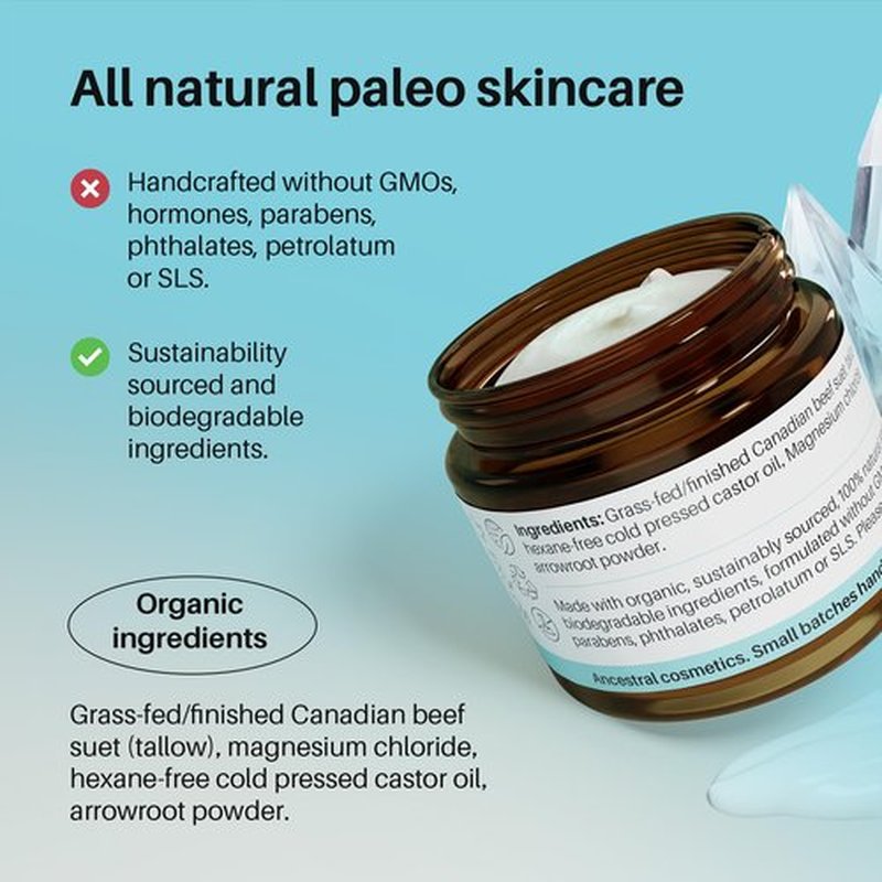 Lipidology Skincare Organic Magnesium Tallow Cream, Unscented, 60 ml