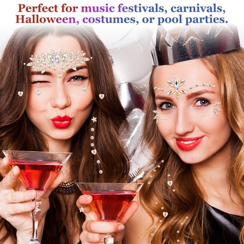 Erythem Face Gems for Women 6 Sheets Face Jewels Stick On Self Adhesive Rhinestones Stickers for Makeup Music Festival Rave Party (4Luminous)