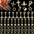 YAEISM 135PCS Gold Nail Charms 3D Nail Spikes Shiny Gold Nail Crosses Alloy Star Nail Charms Punk Goth Pin Planet Nail Art Gems for Women and Girls