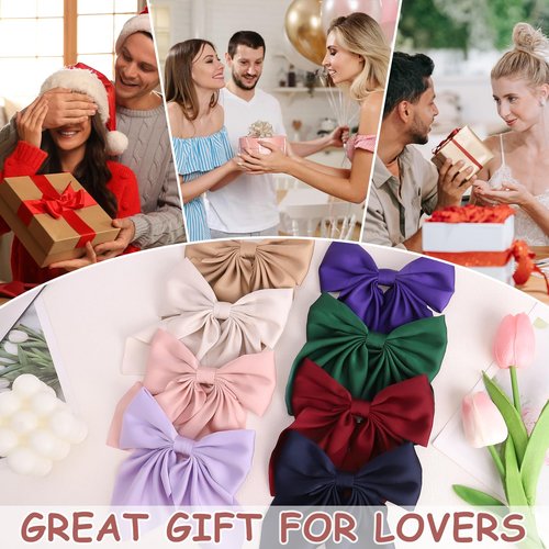 Silky Satin Oversized Long Tail Bowknot Hair Accessories - 10Pcs Large Metal Barrettes with Aesthetic Hair Clips for Women