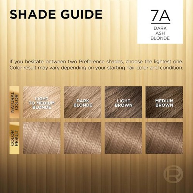 L'Oreal Paris Hair Color - Superior Preference Luminous Fade-Defying Dye, Dark Ash Blonde 7A, 1 Kit