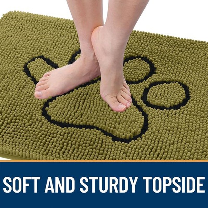 OLANLY Dog Door Mat - Absorbent Muddy Paws Doormat | Non-Slip Chenille, 36x24, Willow Green