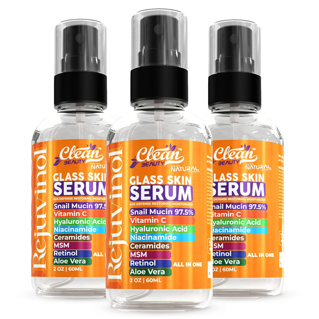 Snail Mucin Serum Vitamin C Face Serum Anti Aging with Hyaluronic Acid Niacinamide Retinol MSM Aloe Vera & Ceramides - Korean Skin Care Glass Skin Dark Spot Remover for Glowing Skin & Beauty (3 Pack)