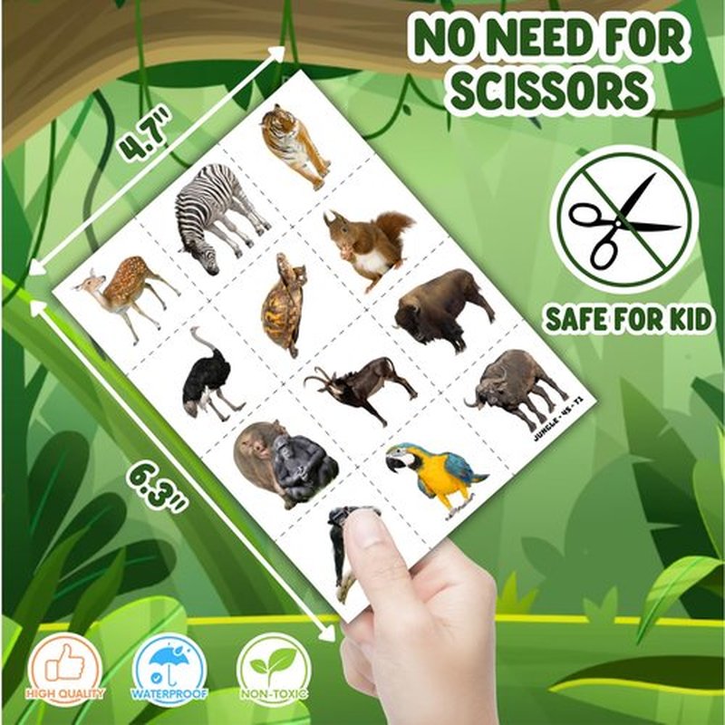 Cherisnowy 72PCS Jungle Party Set - 48PCS Temporary Tattoos & 24PCS Slap Bracelets Safari Themed Birthday Supplies, Baby Shower Gifts, Classroom Rewards & Party Decor for Kids (Boys & Girls)