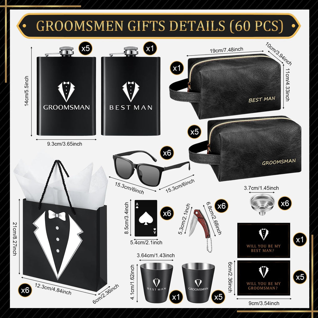 Rigibright 60 Pcs Groomsmen Gifts Set of 6 for Wedding Best Man Gift