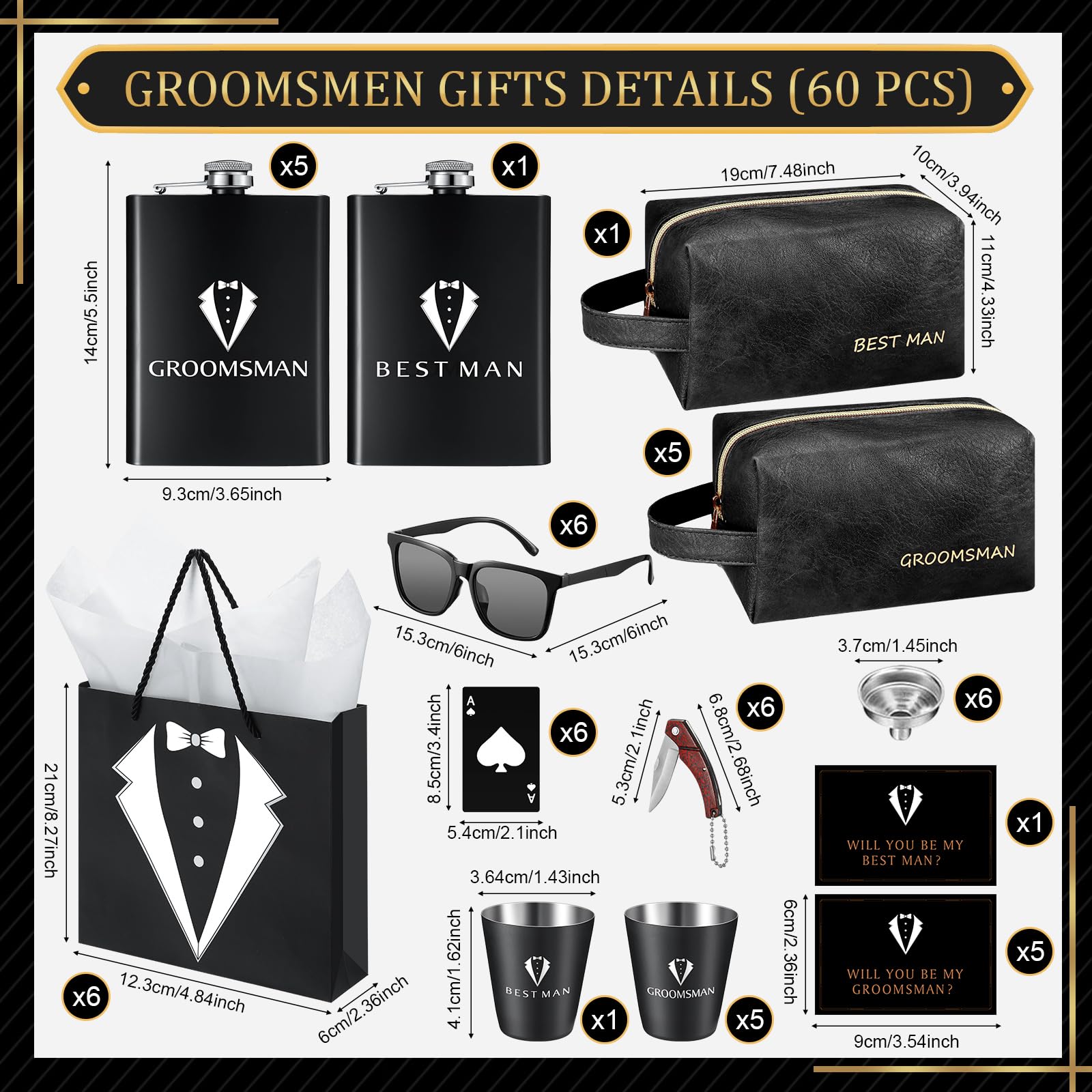 Rigibright 60 Pcs Groomsmen Gifts Set of 6 for Wedding Best Man Gift