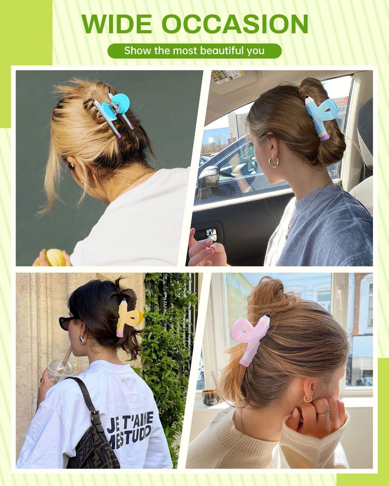 WELROG 3Pcs Hair Claw Clips for Women - Pencil Funny Claw Clips Back to School Appreciation Teacher Hair Clips