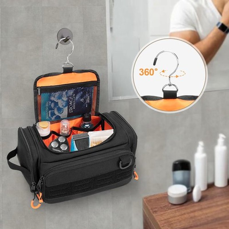 Skiennix Tactical Toiletry Bag - Hanging Travel Dopp Kit Organizer for Men | Black, Compact Design