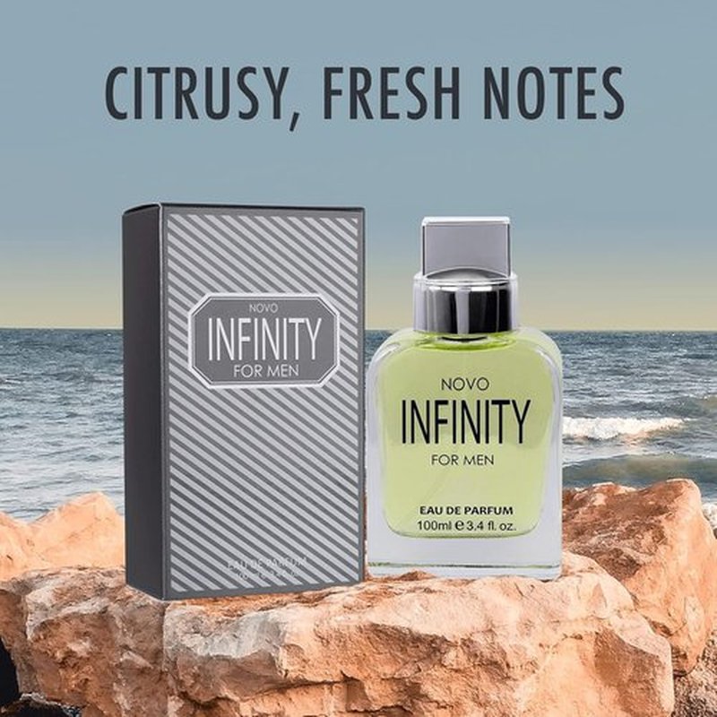 NovoGlow Infinity Eau De Parfum for Men - 3.4 Fl Oz | Refreshing Citrus & Floral Fragrance