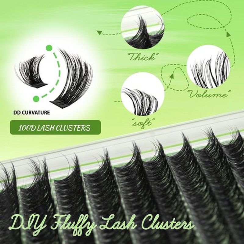 Extra Thick Lash Clusters Kit 100D Eyelash Clusters 3D Lash Clusters Fluffy Volume D Curly Eyelash Extensions Kit Volume Eyelash Clusters Kit 10-18mm Lash Bond and Seal Lashes Clusters Kit