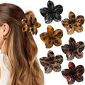 6 PCS Tortoise Flower Hair Clips for Women Girls, Large Hawaiian Flower Claw Clips for Thick Hair, Big Plumeria Jaw Clips, Strong Hold Non Slip Hair Accessories, Tortoise, Black