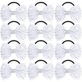 OAOLEER 12PCS Glitter Cheer Hair Bows for Cheerleading, Cheer Bow with Ponytail Holder for Teen Girls Cheerleader (White)