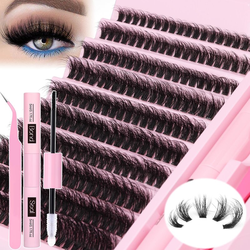zanlufly Volume Lashes Extension Kit 20MM Mink Lashes Clusters Individual Lashes with Lash Bond and Seal and Applicator Thick Eyelashes Extension Kit