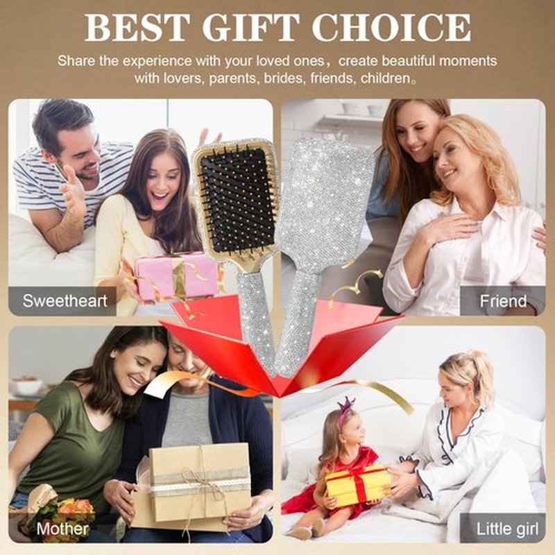 MInovel Curly Hair Brush, Luxury Rhinestone Detangling Brush, Bling Paddle Brushes Holiday Gift for Women's All Hair Types