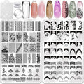 Biutee Nail Stamping Plates Set 2 PCS Large Plate 110 Patterns Nail Art Stamper Scraper Nail Stamp Template Kit French Line Lace Flower Design Masnicure Plates