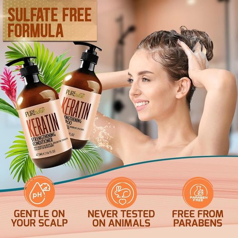 Keratin Shampoo and Conditioner Set - Sulfate & Paraben Free - Anti-Frizz, Collagen-Enriched for Dry, Curly Hair
