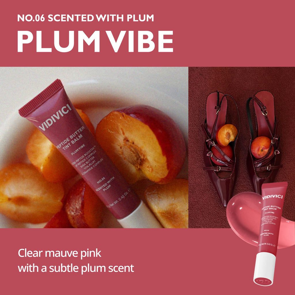 VIDIVICI Peptide Butter Tint Balm | 10 Color Variants, Korean Moisturizing Lip Tint with Melting Peptide Complex™ & Sheer Tinted Glow - 06 PLUM VIBE (12g, 0.42Oz)
